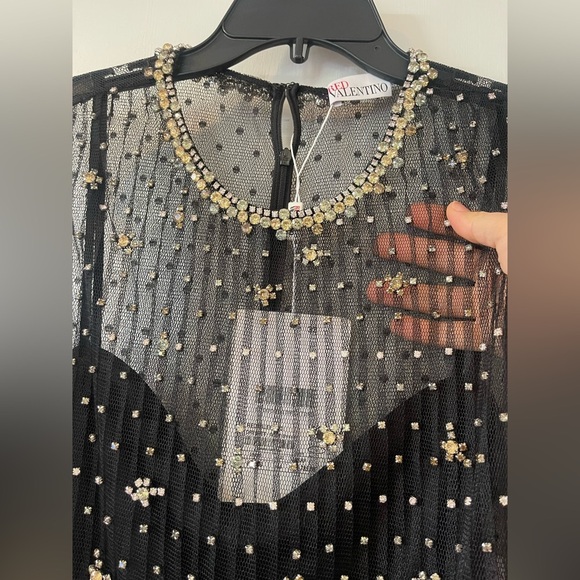 REDValentino Valentino Rhinestone-Embellished Black Tulle Mini Dress – Size 44 - Picture 15 of 16